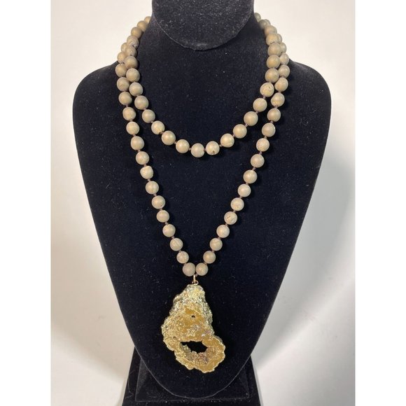 Pyrite Fools Gold Long Large Necklace Open Slice Pyrite Beads Statement Piece - Picture 2 of 10